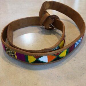 Vintage Guatemalan Hand Woven Belt Men Size 42 on Leather Backing